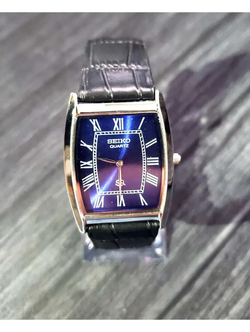 RARE Mens‎ Tank Blue Seiko Roman Dial Watch New Mvt Batt